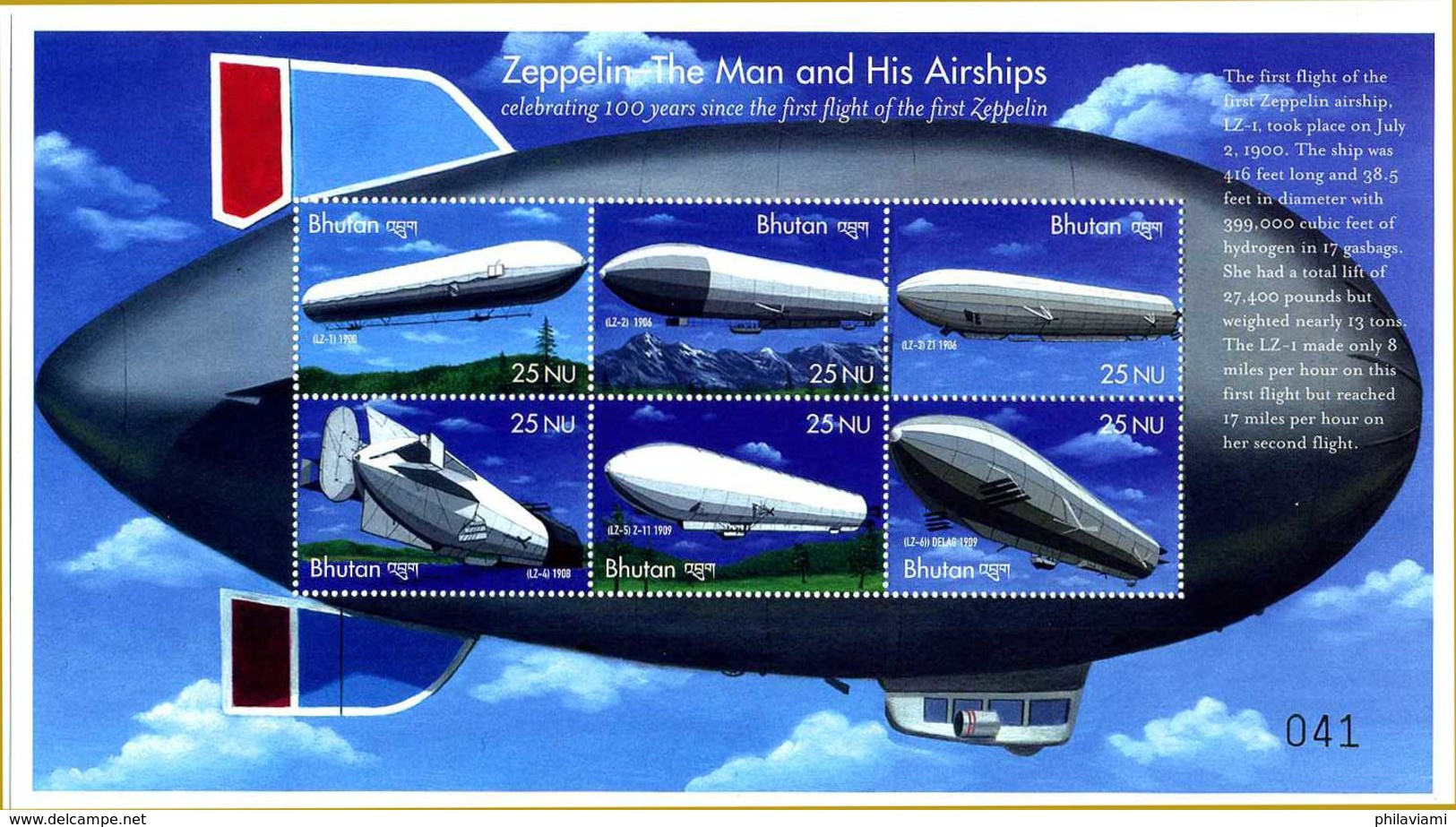 Bhoutan Bhutan 2000 Sheet Zeppelin 100 Years  6 Stamps - Zeppelines