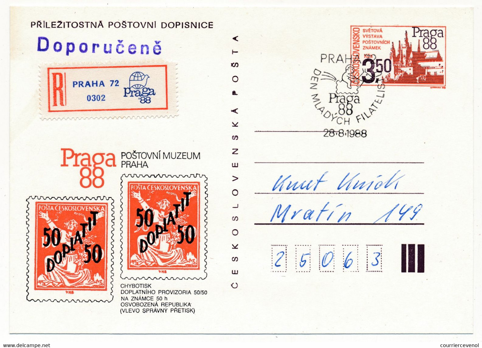 TCHECOSLOVAQUIE - Ensemble De 12 Cartes Postales (11 Entiers + 1 CPM) Au Thème "PRAGA 88" - Tous Oblitérations Spéciales - Cartoline Postali