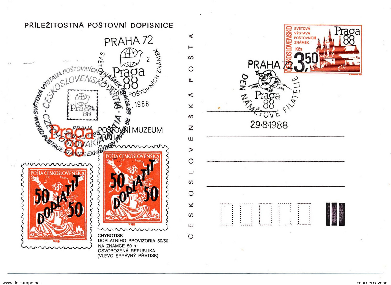 TCHECOSLOVAQUIE - Ensemble de 12 cartes postales (11 Entiers + 1 CPM) au thème "PRAGA 88" - Tous Oblitérations Spéciales