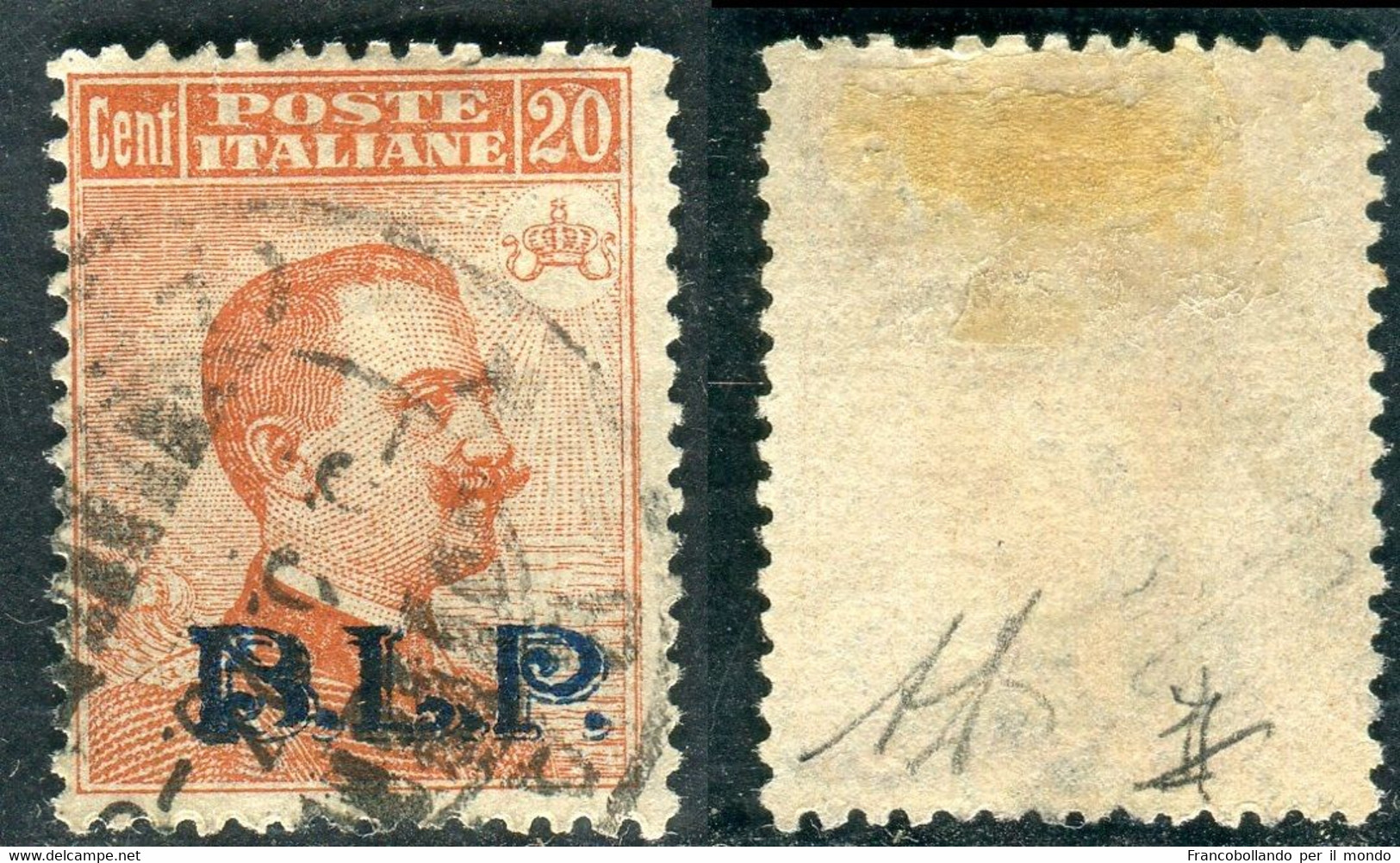 1922/23 Regno D'Italia BLP 20c Arancio Soprastampa Azzurra N°7 Usato - Timbres Pour Envel. Publicitaires (BLP)