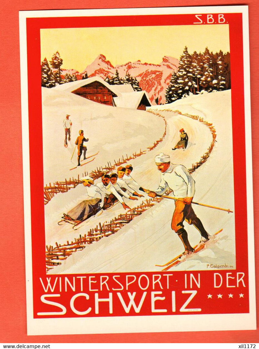 ZDE-13 Repro Affiche Plakat Für SBB-CFF 1904, Wintersport In Der Schweiz Grand Format, Non Circulé. Scan Du Dos - Port