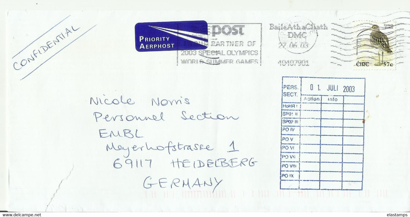 ERIE CV 2003 VOGEL - Lettres & Documents