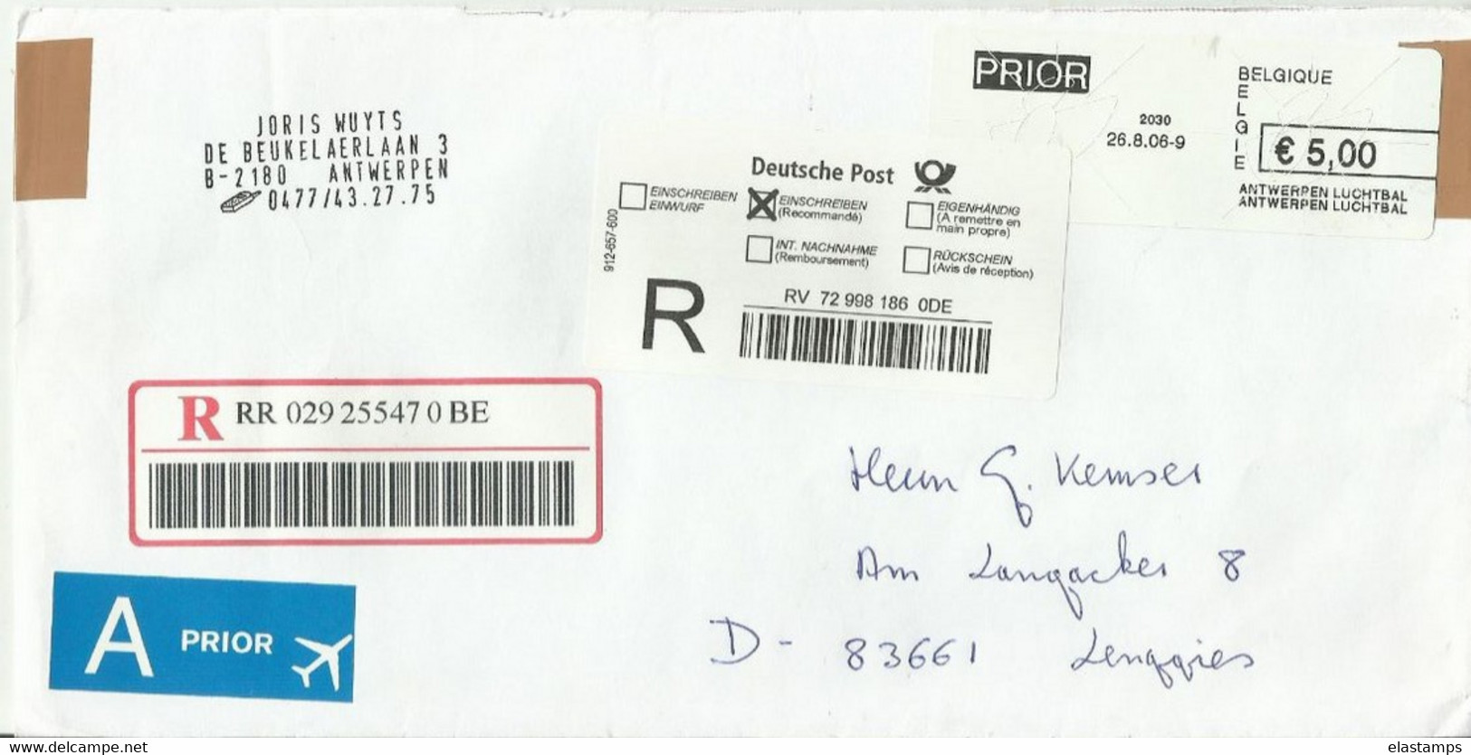 BE CV 2006 5 EURO - Postmarks - Lines: Perceptions