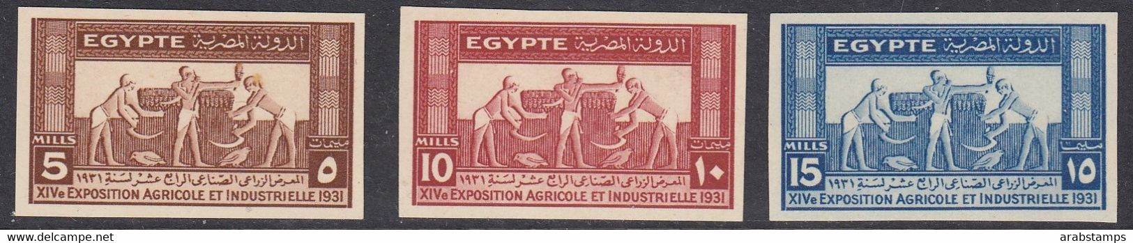 1931 Egypt Agricultural & Industrial   Congress Royal IMPERF Proof With Cancelled 3 Values MNH S.G. 182 - 184 - Ongebruikt