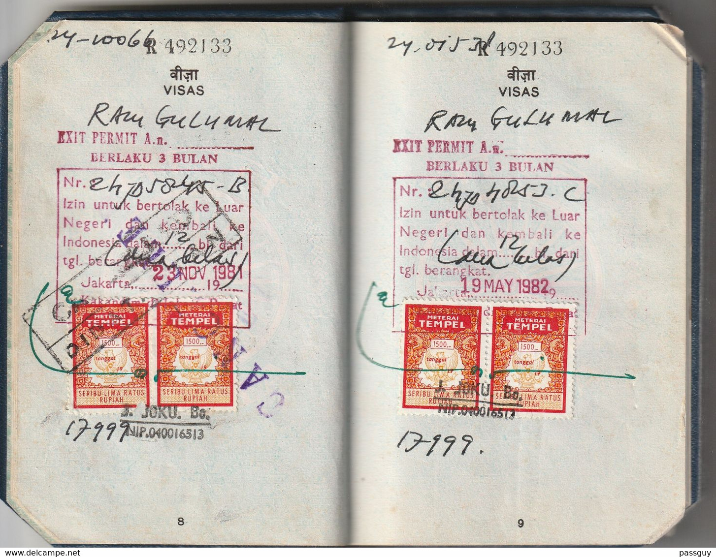 RARE : INDIA  Triple Passport 1972- 1978 - 1981 INDE Triple Passeport –  Reisepaß – Revenues/Fiscaux - Historische Documenten