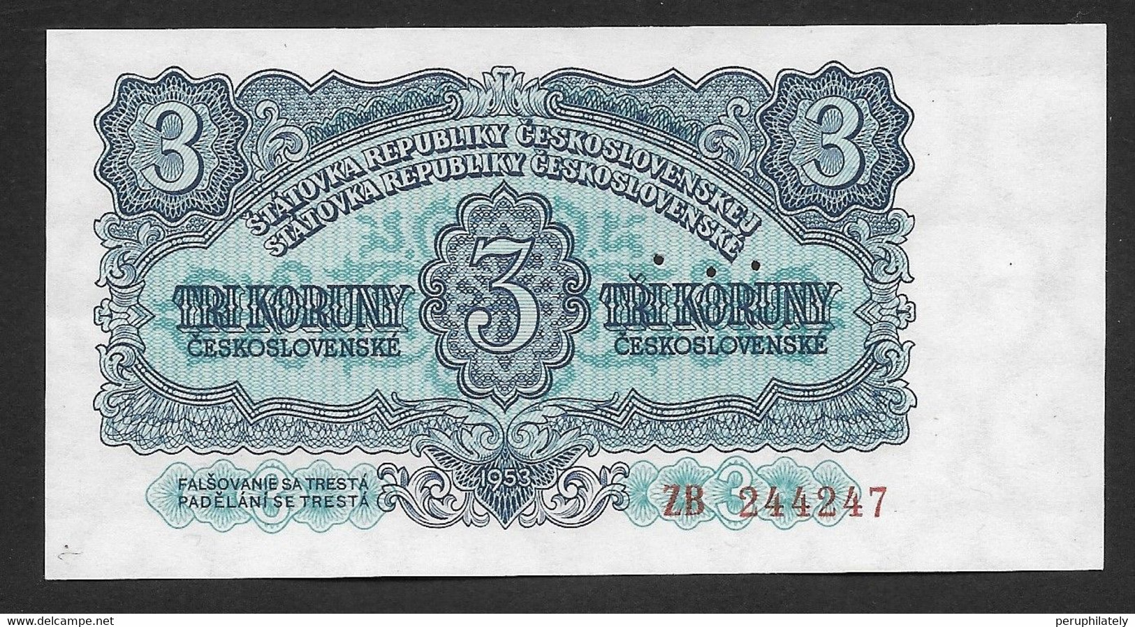 Czechoslovakia, 3 Koruny, 1953 , Replacement & Specimen - Czechoslovakia