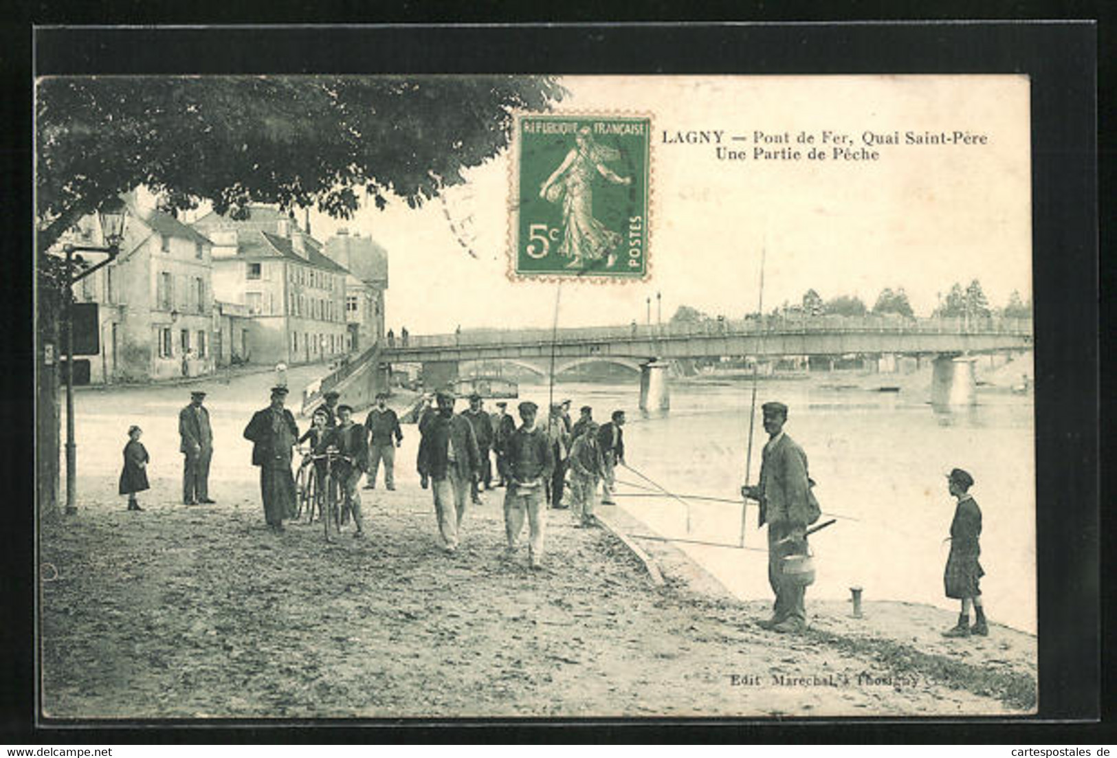 CPA Lagny, Pont De Fer, Quai Saint-Pére, Une Partie De Peche - Other & Unclassified