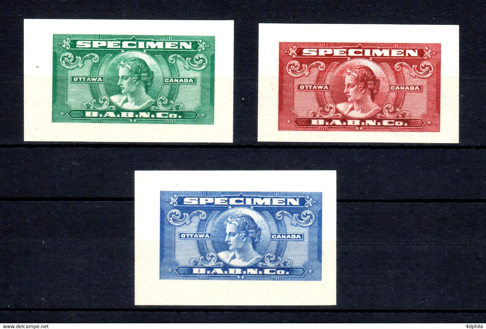 CANADA - 1935 - RARE 3 Dummy Stamps B.A.B.N.Co. - Specimen Essay Proof Trial Prueba Probedruck Test - Variedades Y Curiosidades