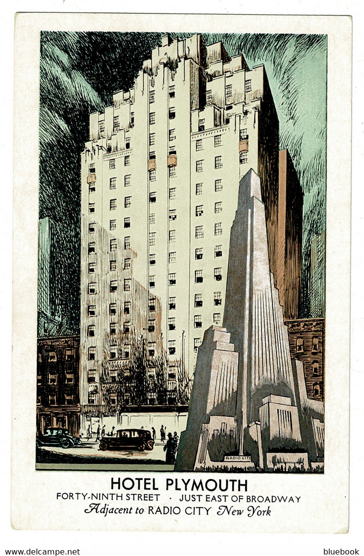 Ref 1438 - Early USA Postcard - Hotel Plymouth - Forty Ninth Street Nr Radio City New York - Cafés, Hôtels & Restaurants
