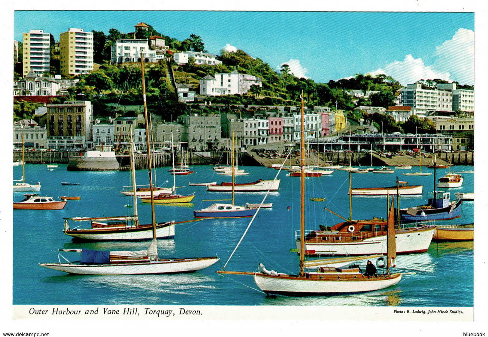 Ref BB 1439  - John Hinde Postcard - Outer Harbour Boats & Vane Hill - Torquay Devon - Torquay