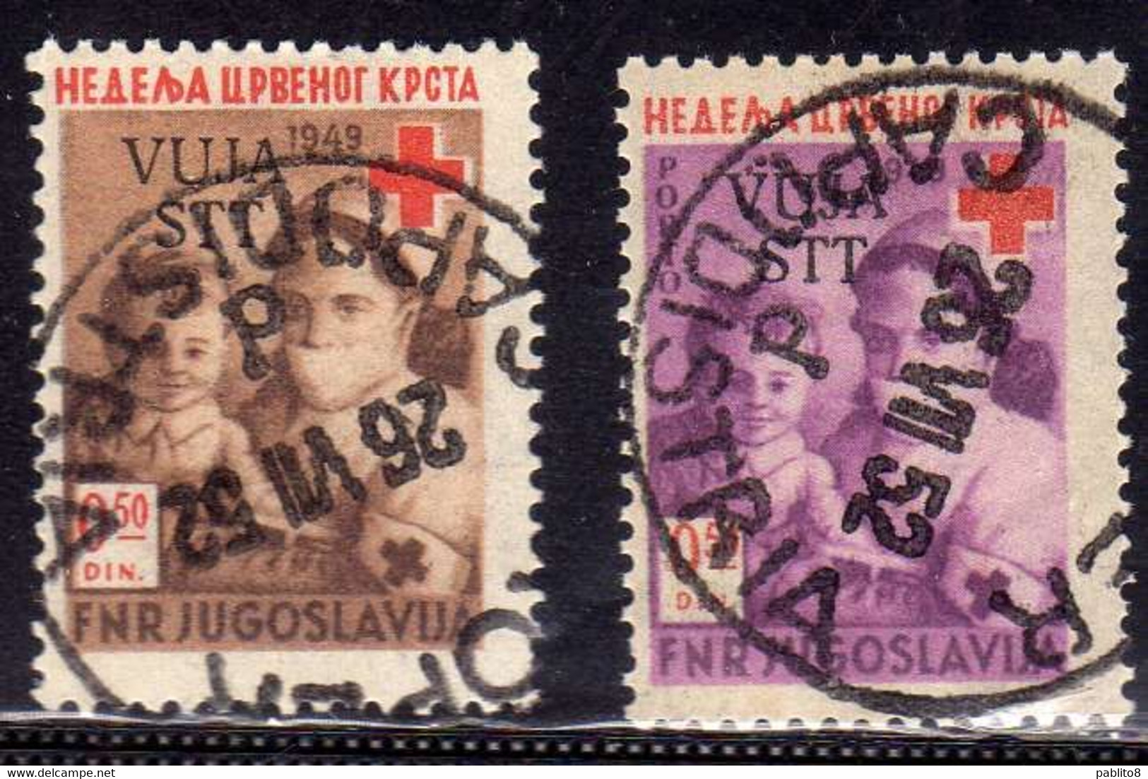 TRIESTE B 1950 YUGOSLAVIA SOPRASTAMPATI PRO CROCE ROSSA RED CROSS CROIX ROUGE SERIE COMPLETA SET USATA USED OBLITERE' - Usados