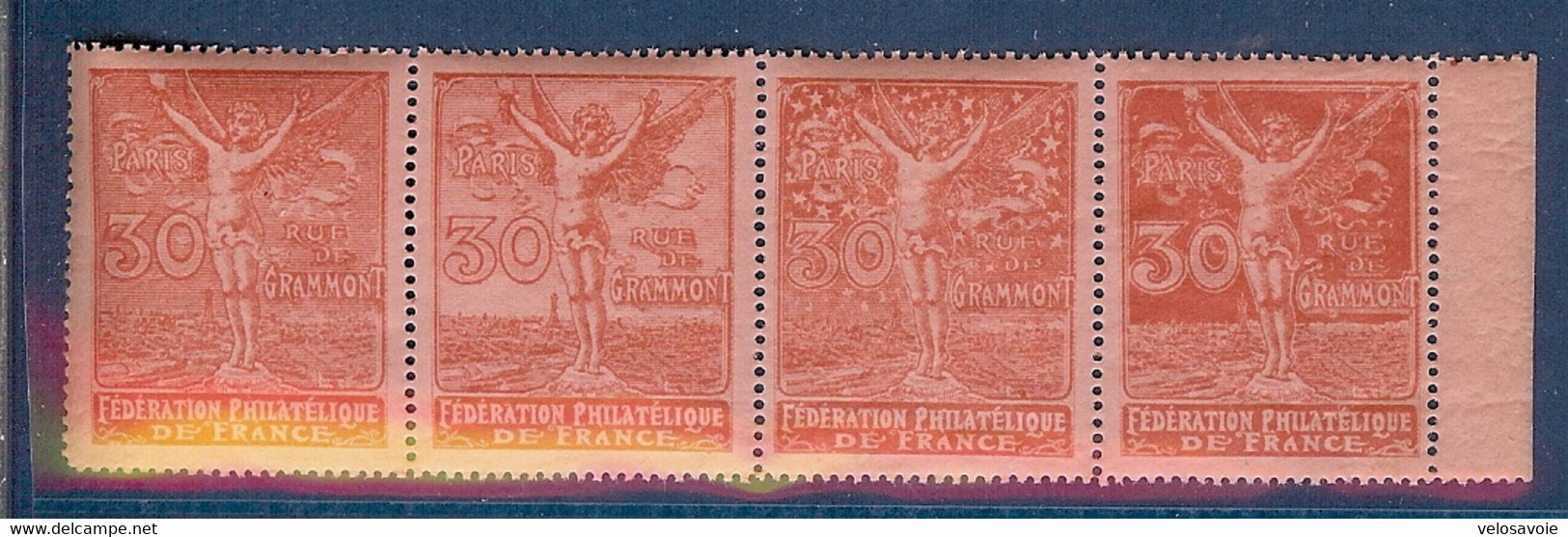 4 VIGNETTES ROSE SE TENANT FEDERATION PHILATELIQUE DE FRANCE PARIS 30 RUE DE GRAMONT ** - Philatelic Fairs