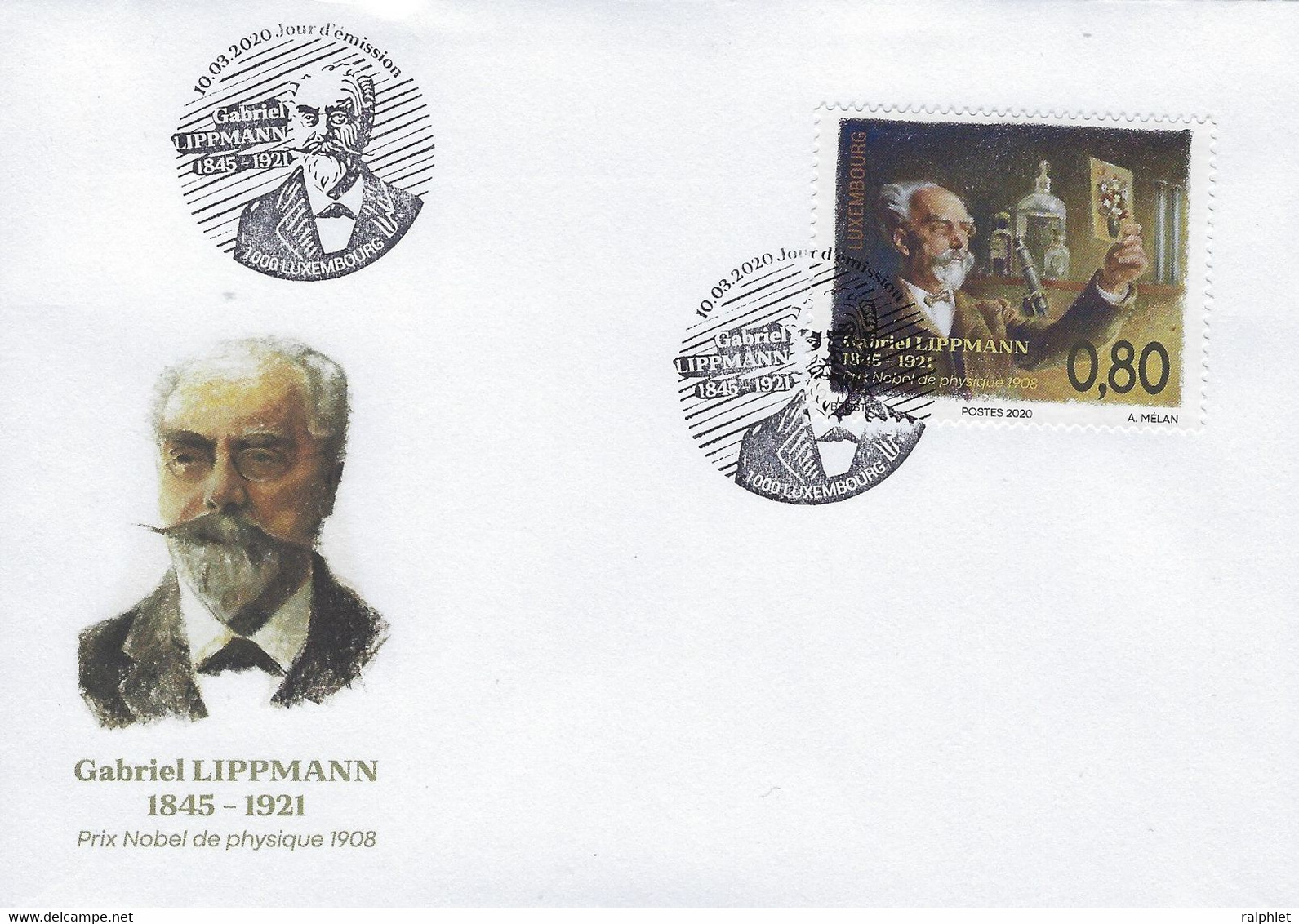 Luxembourg 2020 FDC Gabriel Lippmann Prix Nobel Physique 1908 ¦ Nobel Prize ¦ Nobelpreis - Cartas & Documentos