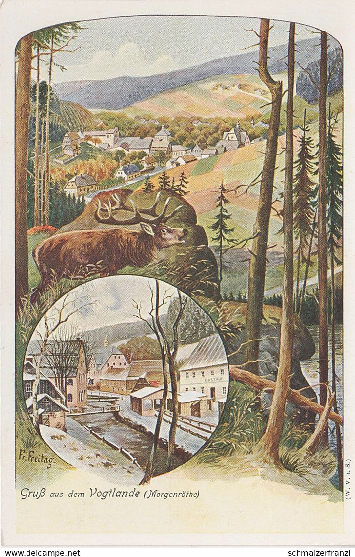 Litho AK Gruß Vogtland Gasthof A Tannenbergsthal Muldenhammer Grünbach Gottesberg Morgenröthe Rautenkranz Klingenthal - Eibenstock