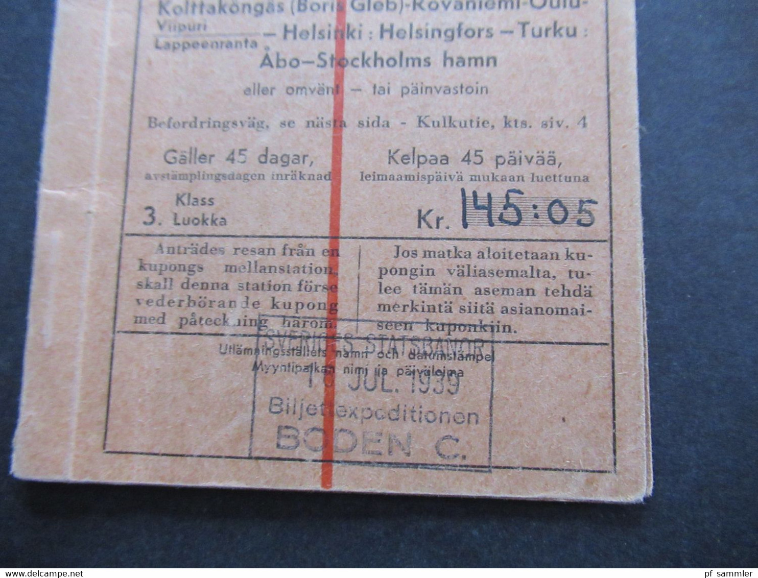 Schweden 1939 Rundtur T2 Bodens Central Nordisk Rundresetrafik Rundreise Ticket Ab Stockholm Zug / Schiff?? - Europa