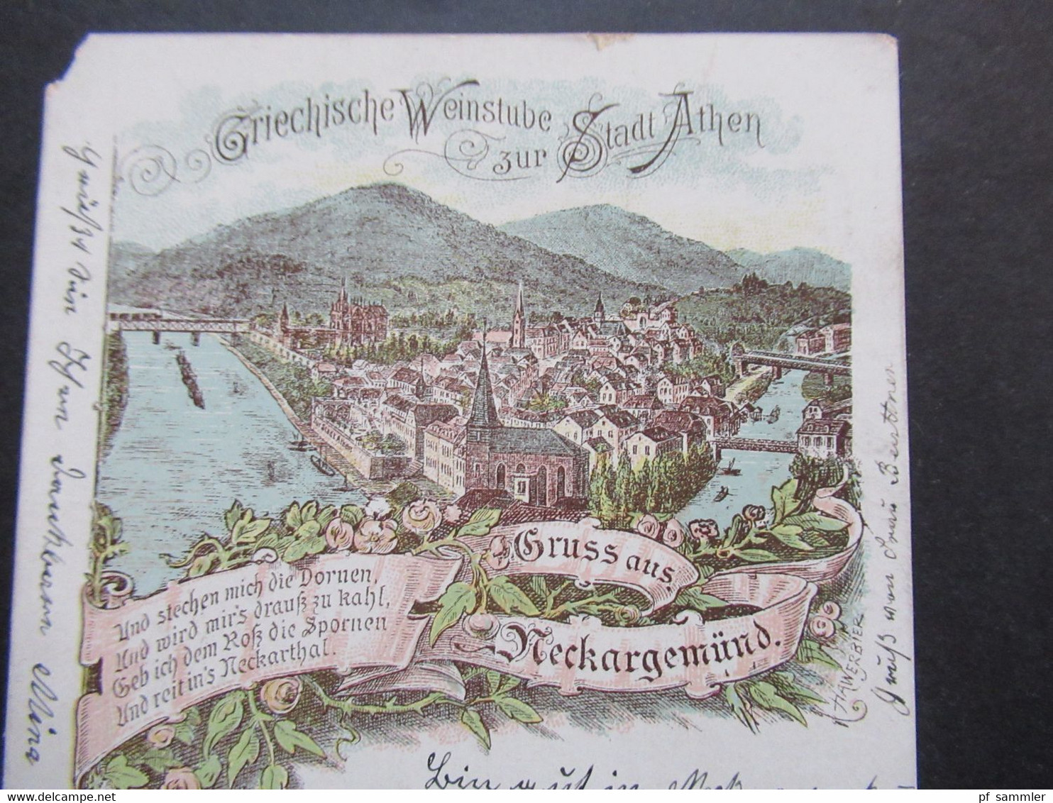 DR 1899 Gruss Aus Neckargemünd Griechische Weinstube Zur Stadt Athen Litho / Künstlerkarte Hawerbier - Gruss Aus.../ Gruesse Aus...