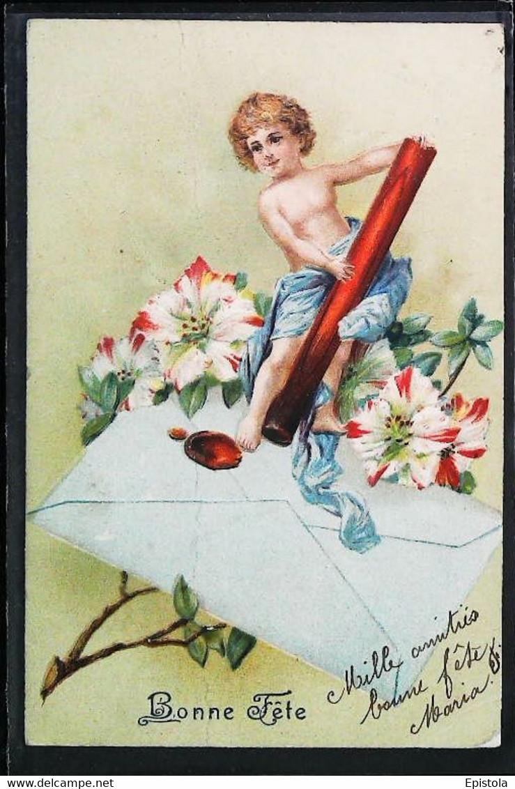 ►CPA  Carte Postale    Illustration  Chérubin   Lettre Courrier Sceau à La Cire Baton De Cire  Cachet Seal  1905 - Stempel & Siegel