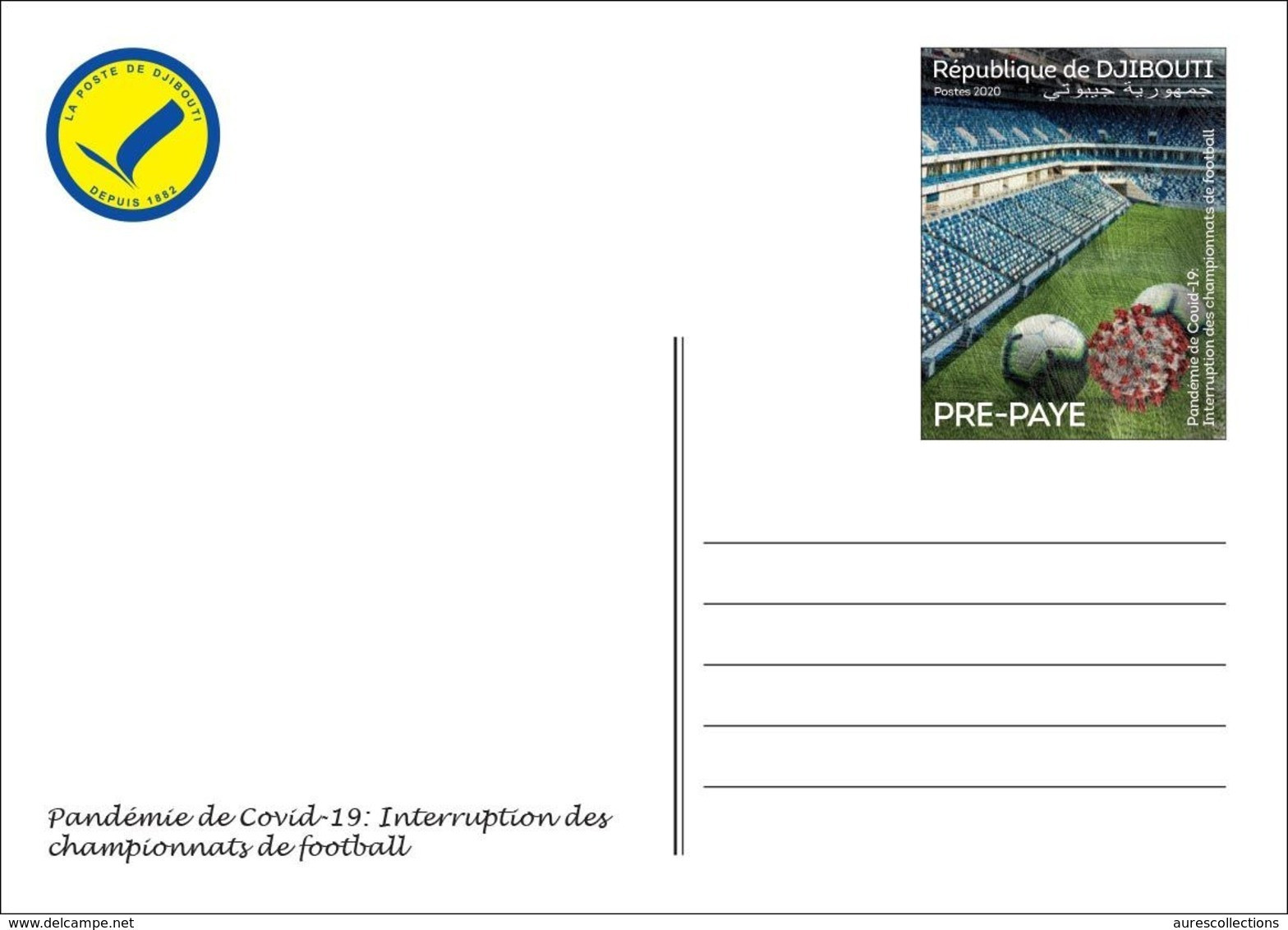 DJIBOUTI 2020 - STATIONERY CARD PREPRINTED STAMP - SOCCER FOOTBALL LEAGUES INTERRUPTION DUE TO COVID-19 PANDEMIC - Covers & Documents