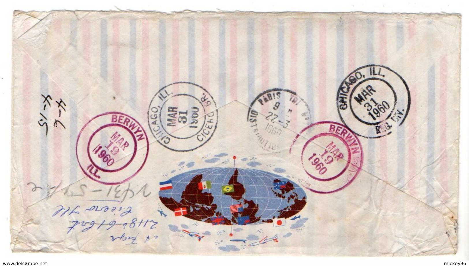 USA--1960-Lettre Recommandée De CHICAGO Pour PARIS (France)..timbres,cachet Paris,BERWYN,CHICAGO(ILL) - Lettres & Documents