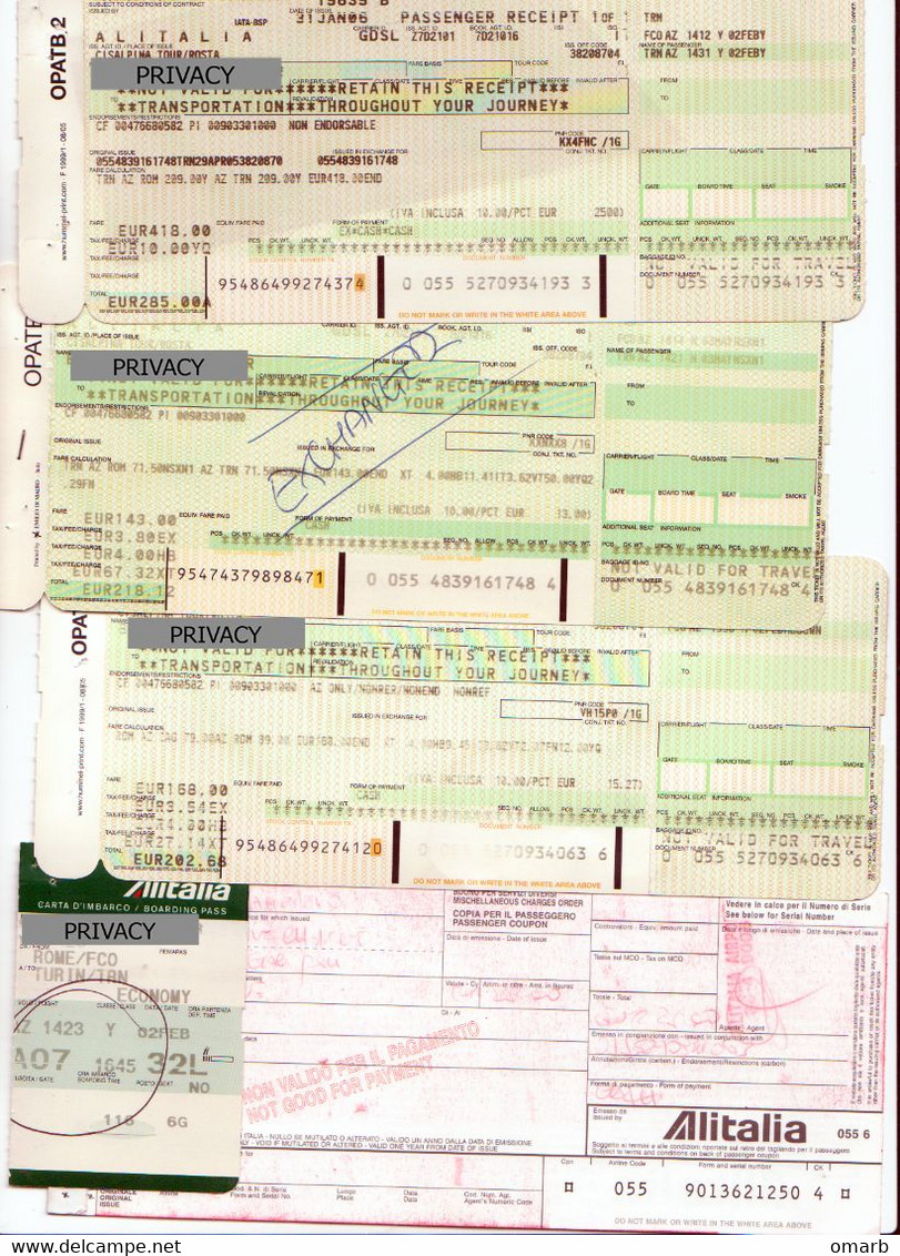 Alt1140 Alitalia Airways Airlines Billet Avion Lotto Biglietto Aereo Boarding Pass Passenger Receipt TRN FCO CAG - Europa