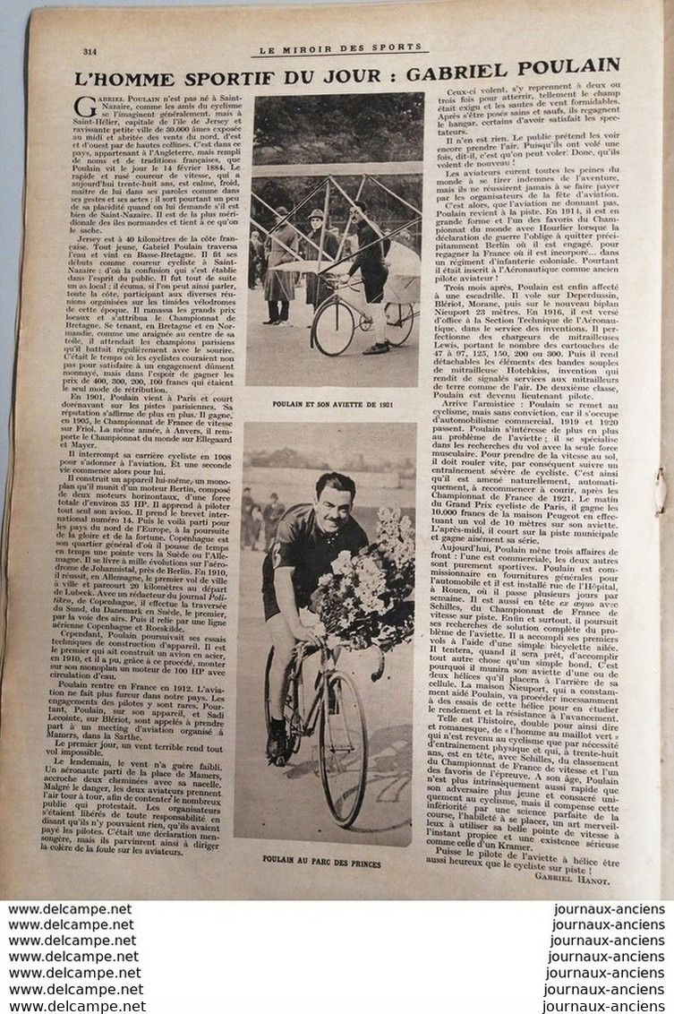 1922 CYCLISME - L'HOMME SPORTIF DU JOUR - GABRIEL POULAIN - 1900 - 1949