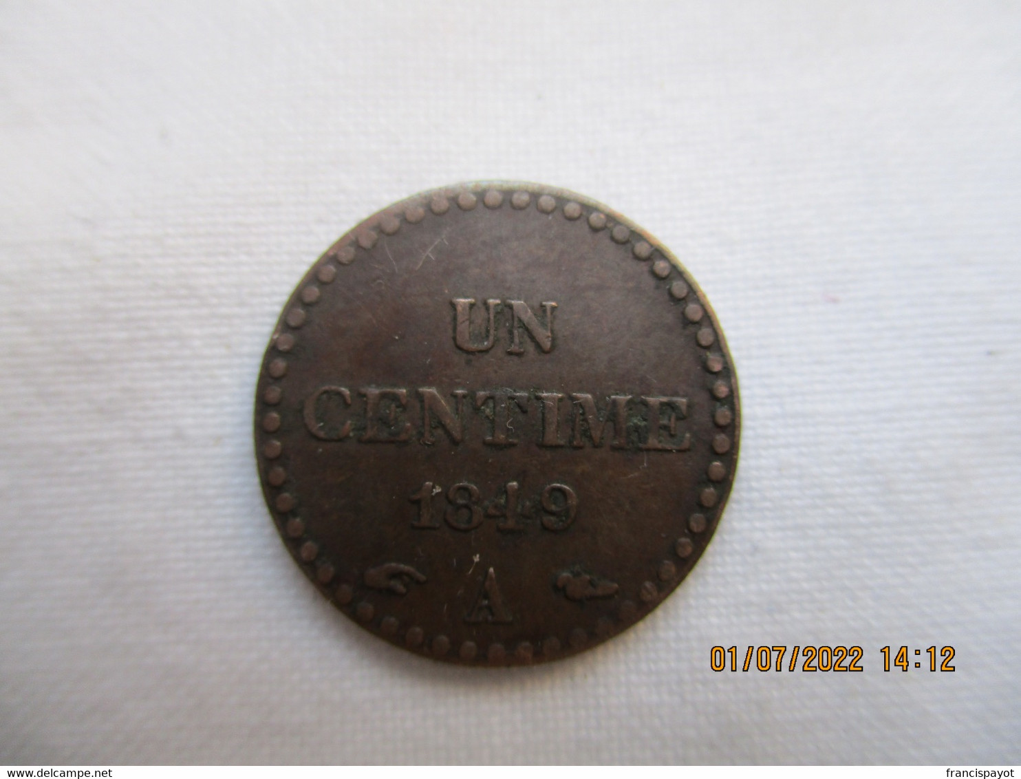 France 1 Centime 1849 A - 1 Centime