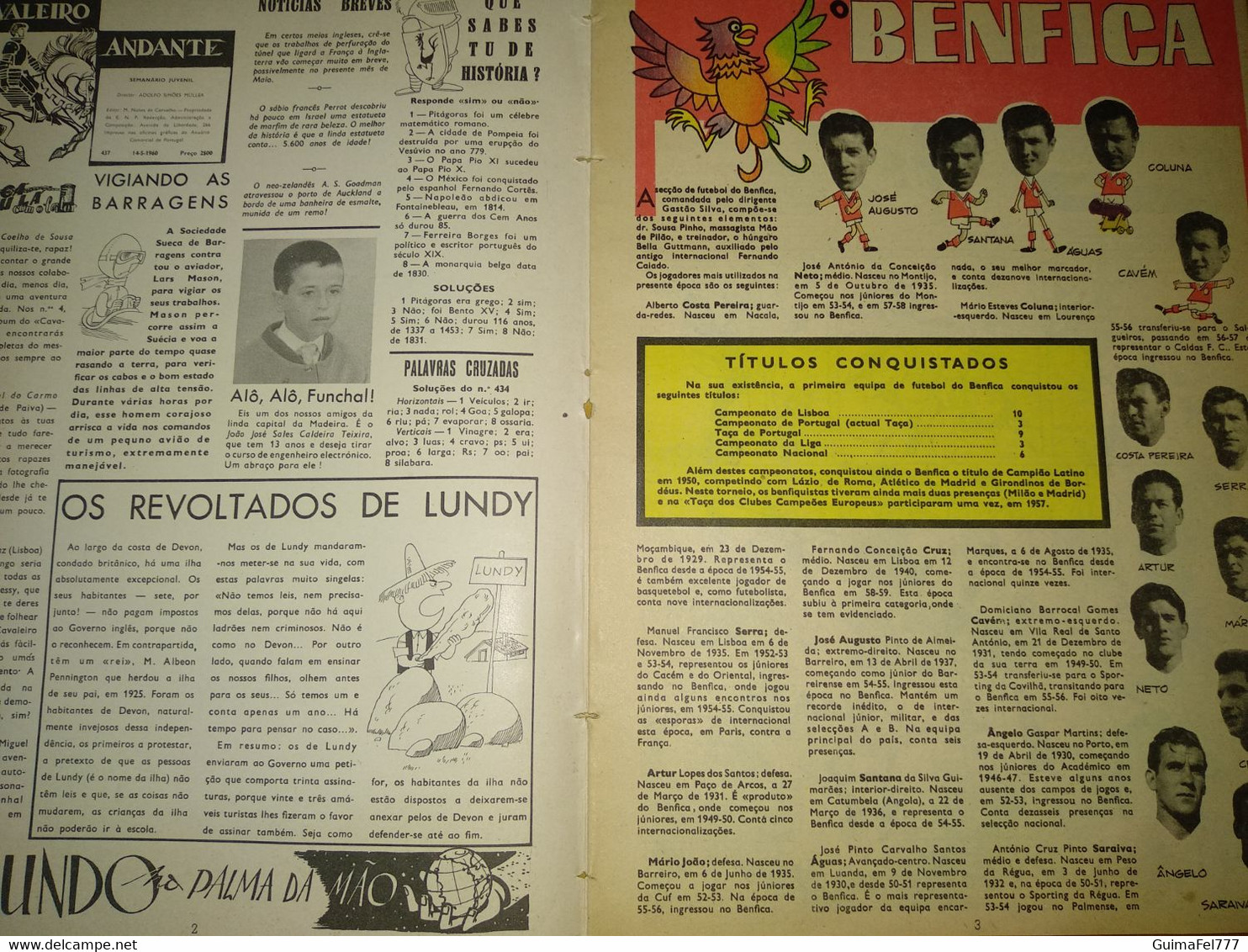 Revista Nº 437 Do CAVALEIRO ANDANTE, Portuguese Magazine - Capa BENFICA, Ano / Year 1960 - Comics & Mangas (other Languages)