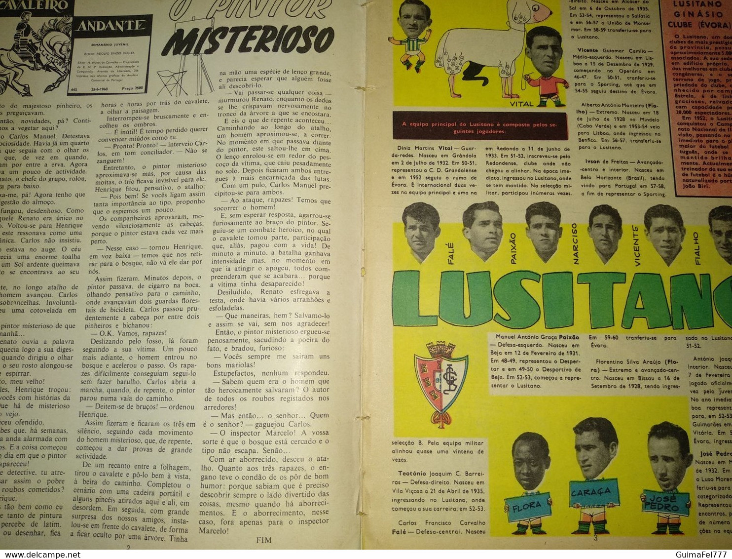 Revista Nº 443 Do CAVALEIRO ANDANTE, Portuguese Magazine - Capa LUSITÃNIO GINÁSIO CLUBE, Ano / Year 1960 - Stripverhalen & Mangas (andere Talen)