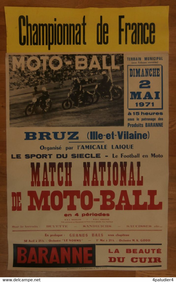 ( Motoball Bruz Neuville-de-Poitou Cholet ) Affiche MATCH NATIONAL DE MOTO-BALL MBC Neuvillois Contre MBC Choletais 1971 - Afiches