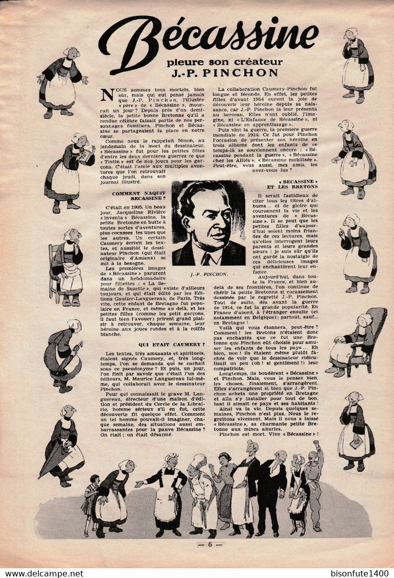 Une Page Souvenir De 1953 Avec Becassine Qui Pleure Son Créateur J.P. PINCHON. - Bécassine