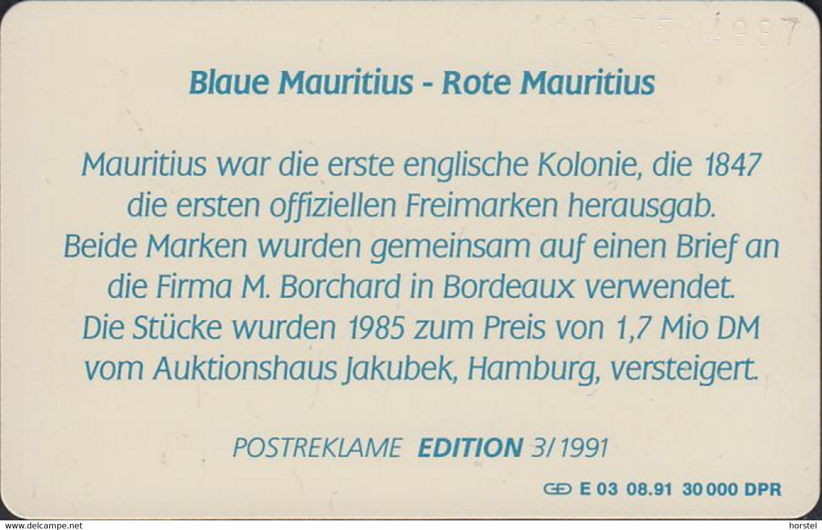 GERMANY E03/91 - Briefmarke - Blaue Mauritius - Rote Mauritius - Stamp - E-Series : Edizione Della D. Postreklame