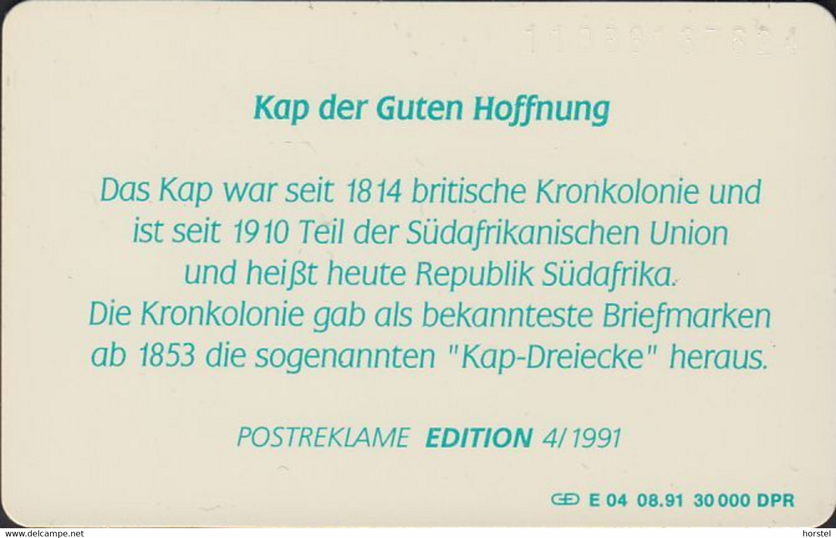 GERMANY E04/91 - Briefmarke Kap Der Guten Hoffnung - Stamp - E-Series: Editionsausgabe Der Dt. Postreklame