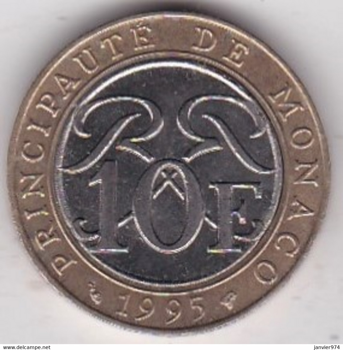 Fauté Monaco 10 Francs 1995, Double Listel Au Niveau Du Cœur, Avers Et Revers - 1960-2001 Neue Francs