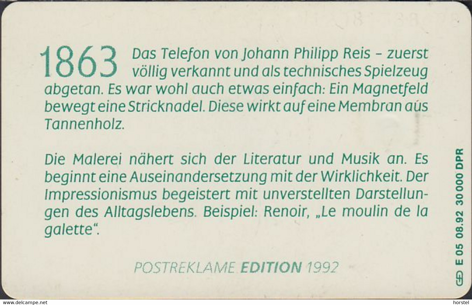 GERMANY E05/92 - Telefon 1863 Johann Phillipp Reis - E-Reeksen : Uitgave - D. Postreclame