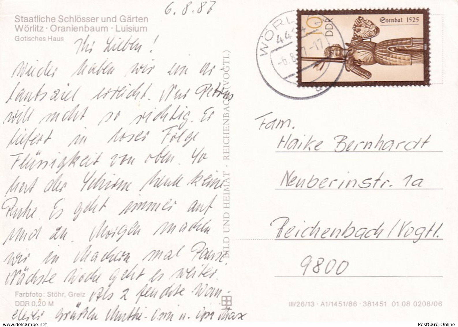 3921 - Deutschland - Wörlitz , Oranienbaum , Luisium - Gelaufen 1987 - Woerlitz