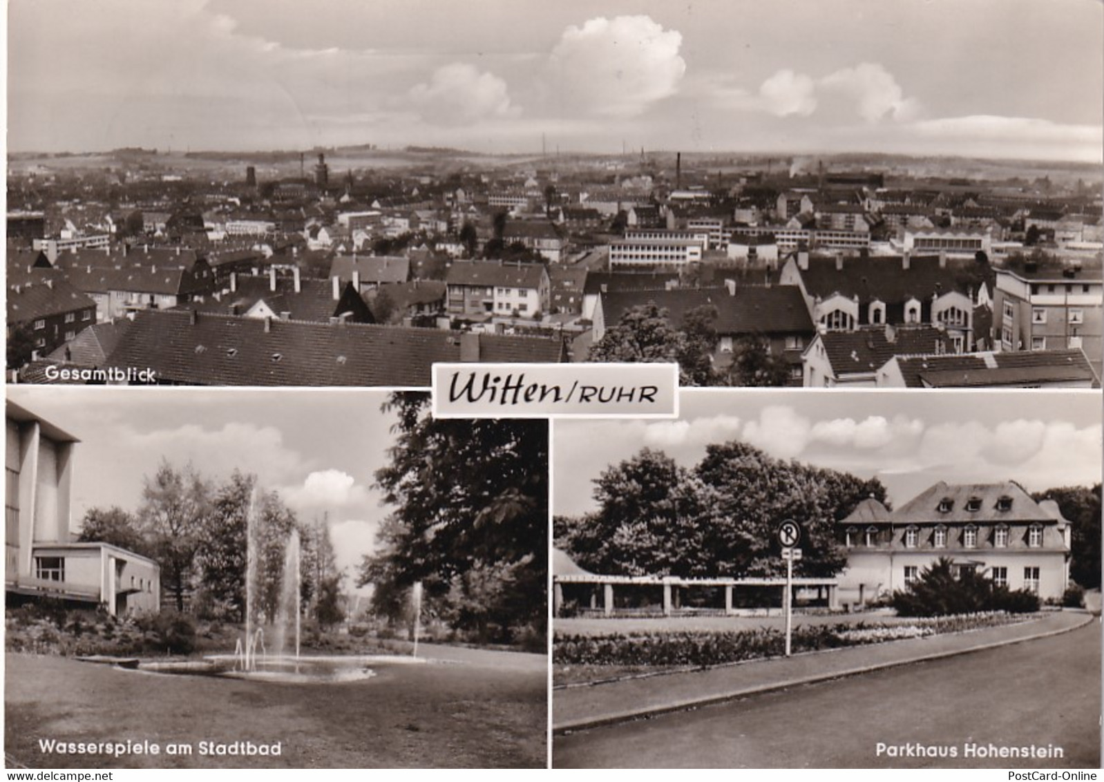 3977 - Deutschland - Witten , Ruhr , Wasserspiele Am Stadtbad , Parkhaus Hohenstein , Mehrbildkarte - Gelaufen 1967 - Witten