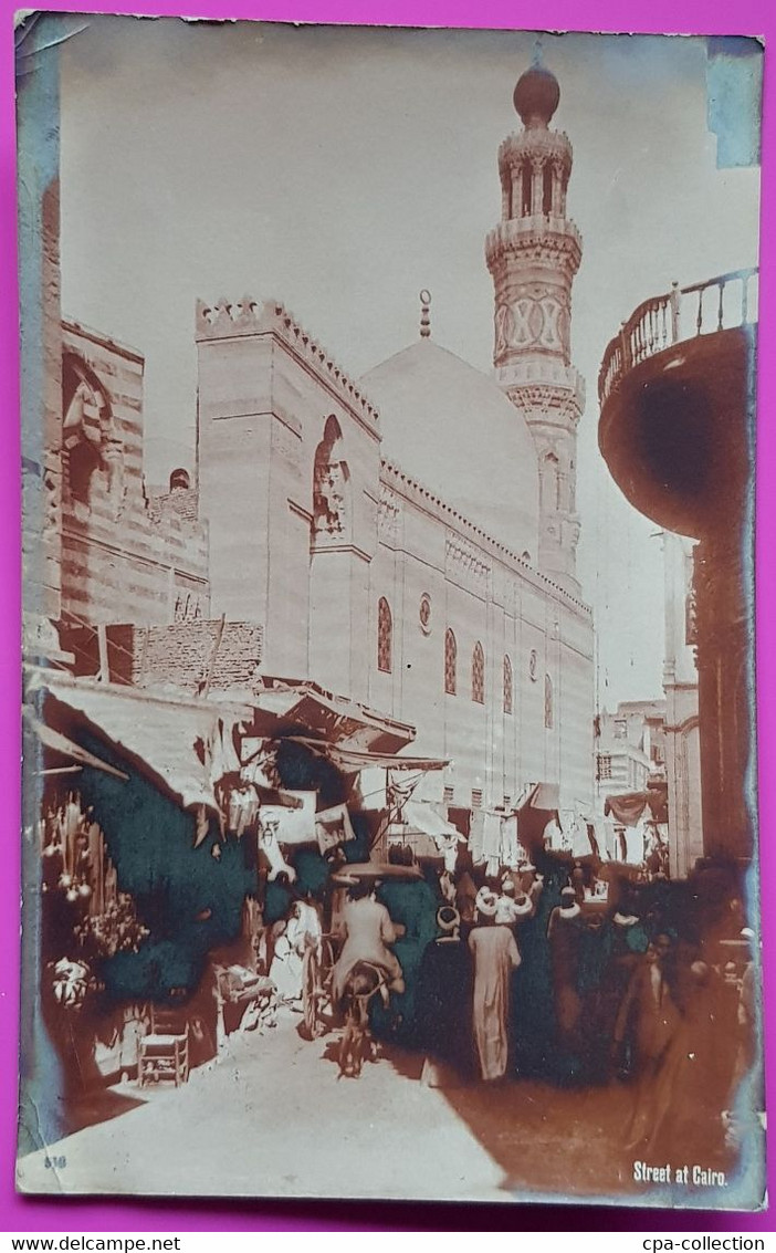 Carte Photo Egypte Une Rue Du Caire 1908 Carte Postale Afrique Street At Cairo Egypt - Altri & Non Classificati