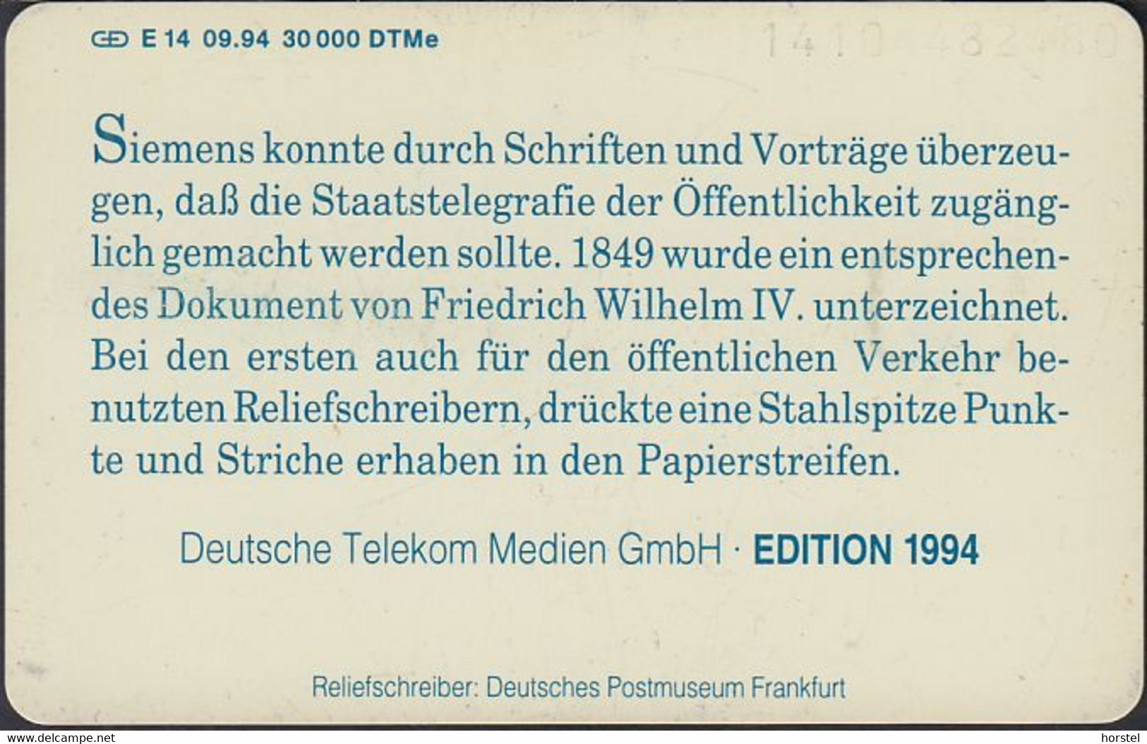 GERMANY E14/94 - Reliefschreiber - Siemens - E-Reeksen : Uitgave - D. Postreclame