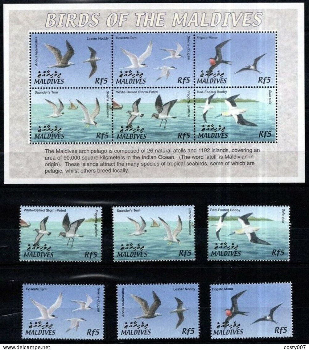 Maldives 2002 Birds Set + Perf Sheets Mi.3905-10+KLB MNH DE.223 - Maldives (1965-...)