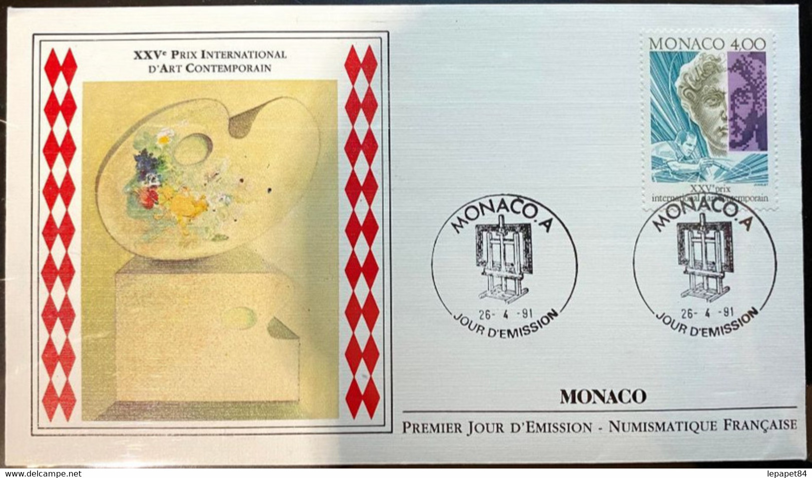 FDC - XXVème Prix International D'Art Contemporain - 26 Avril 1991 - Cachet De Monaco - Lettres & Documents