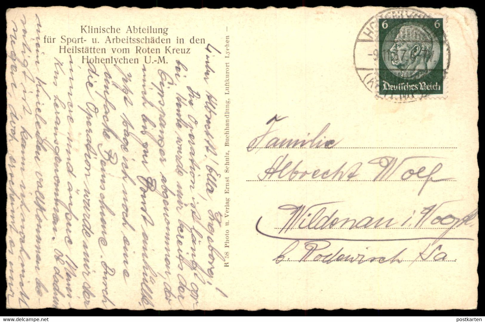 ALTE POSTKARTE HOHENLYCHEN SPORTSANATORIUM SANATORIUM HEILSTÄTTEN DRK 1937 LYCHEN BERICHT MENISKUS OPERATION Postcard AK - Lychen