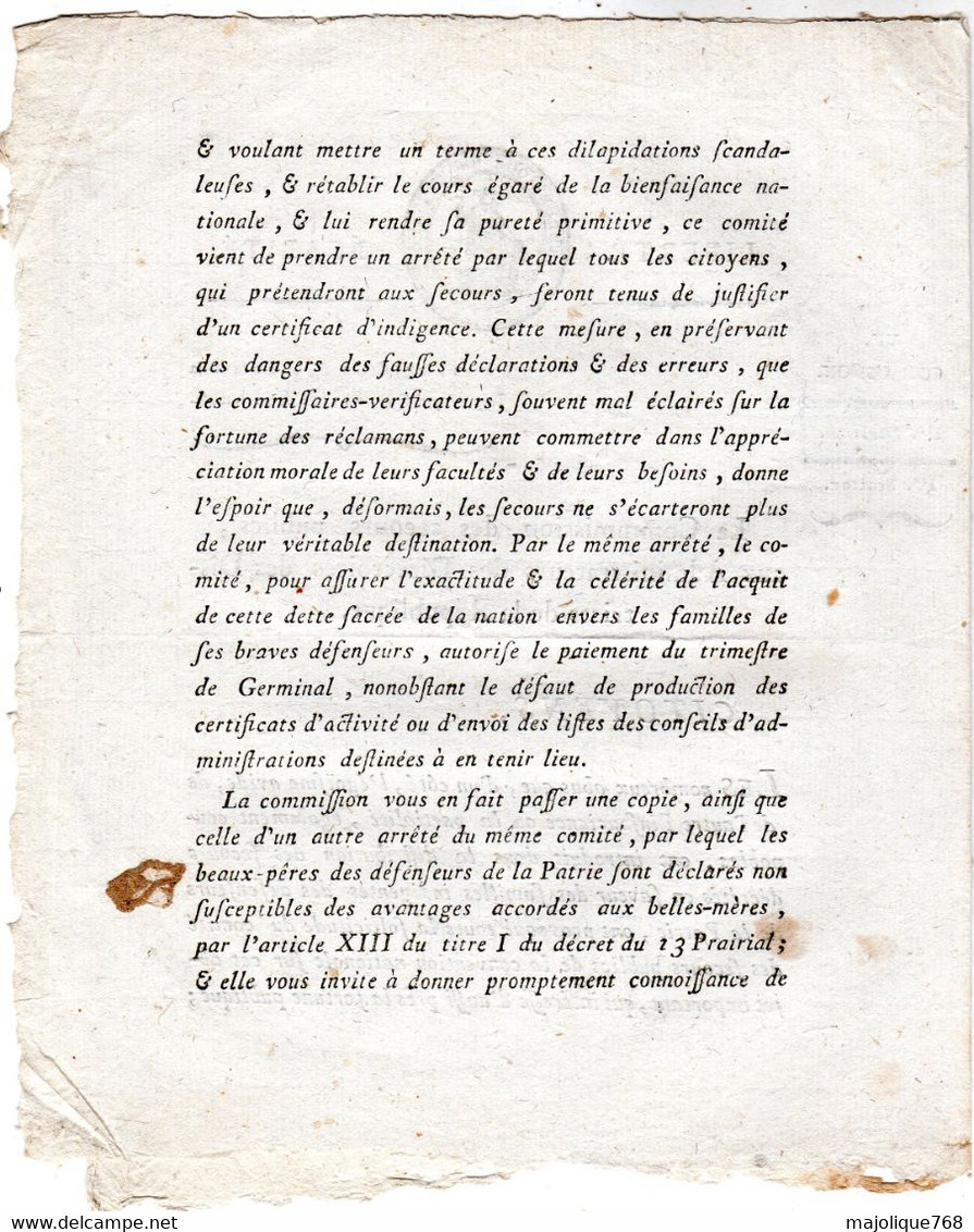 Commission Des Secours Publics, Au Administrateurs Des Directoires Des Districts De La République - 8 Pages - Décrets & Lois