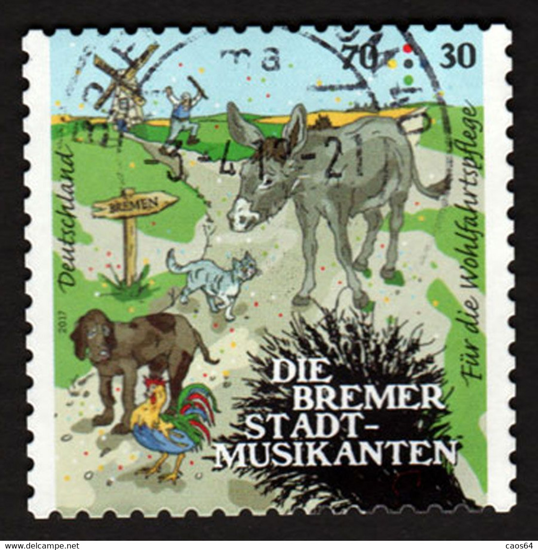 2017 GERMANIA Animali Gatti Cani Fiabe Grimm  Town Musicians Of Bremen - 70+30 Ct Usato - Esel