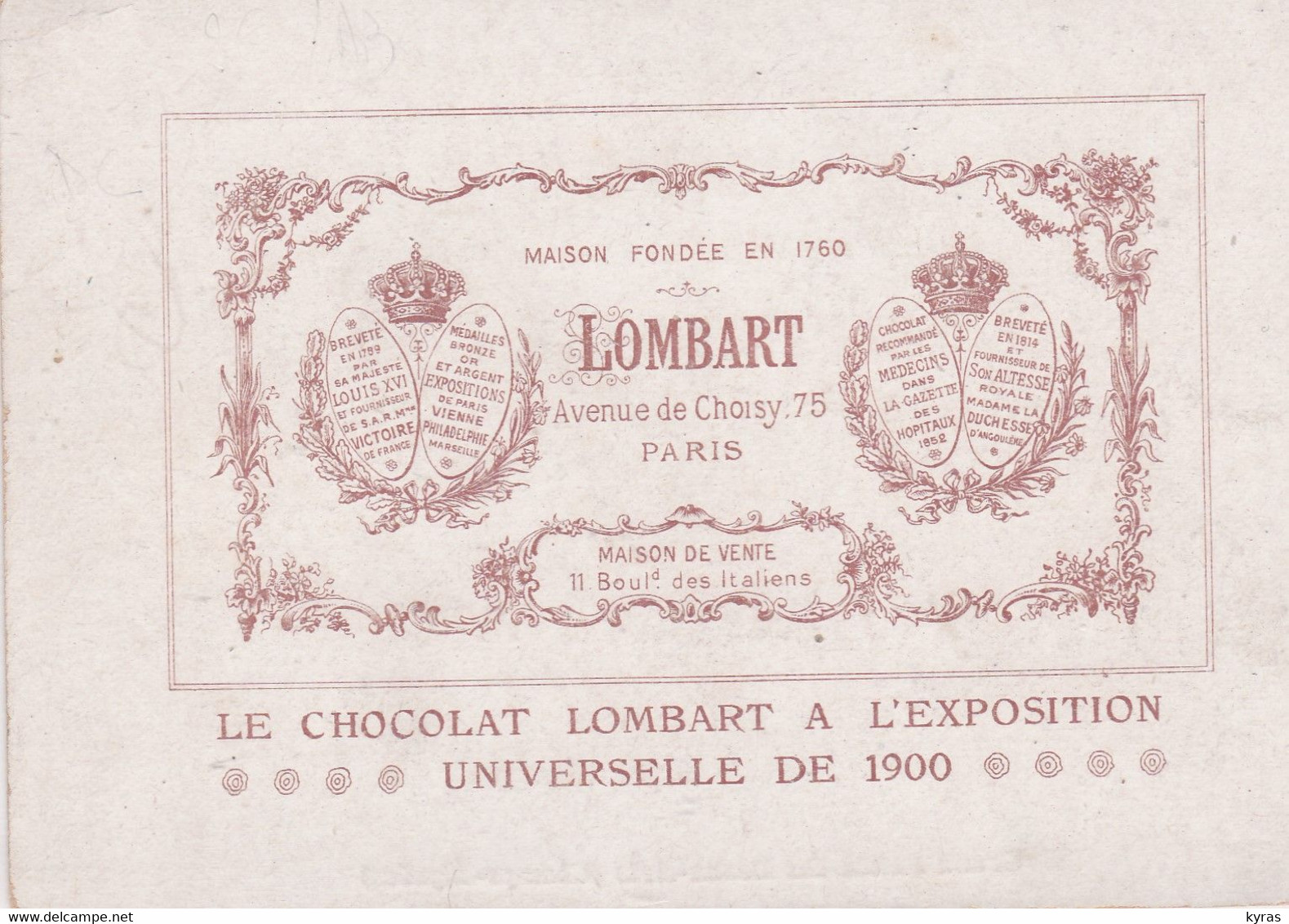 Image 9,5 X 13,5  Pub Chocolat LOMBART  : Grand Palais Des Beaux Arts (Champs-Elysées . Paris)  Illust. L. BERTRAULT - Lombart
