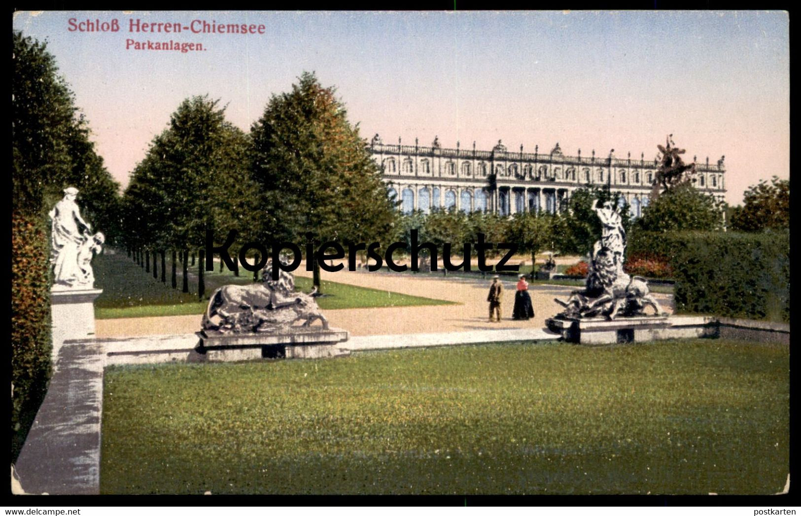 ALTE POSTKARTE SCHLOSS HERREN-CHIEMSEE PARKANLAGEN Löwen Löwe Park Herrenchiemsee Parc Garden Castle Chateau Postcard AK - Chiemgauer Alpen