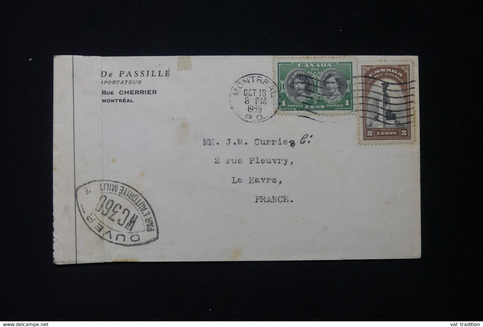 CANADA - Enveloppe Commerciale De Montréal Pour La France En 1939 Avec Contrôle Postal - L 84100 - Brieven En Documenten