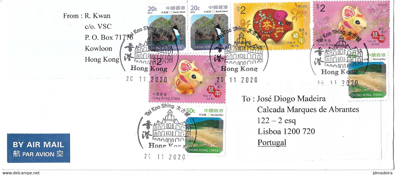 Hong Kong Cover To Portugal - Covers & Documents