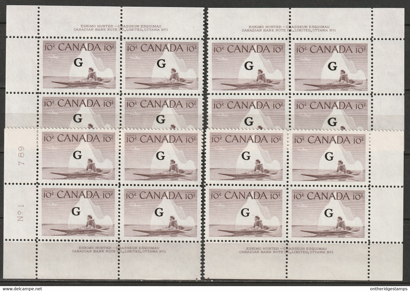 Canada 1953 Sc O39  Official Plate 1 Block Set MNH** - Plattennummern & Inschriften