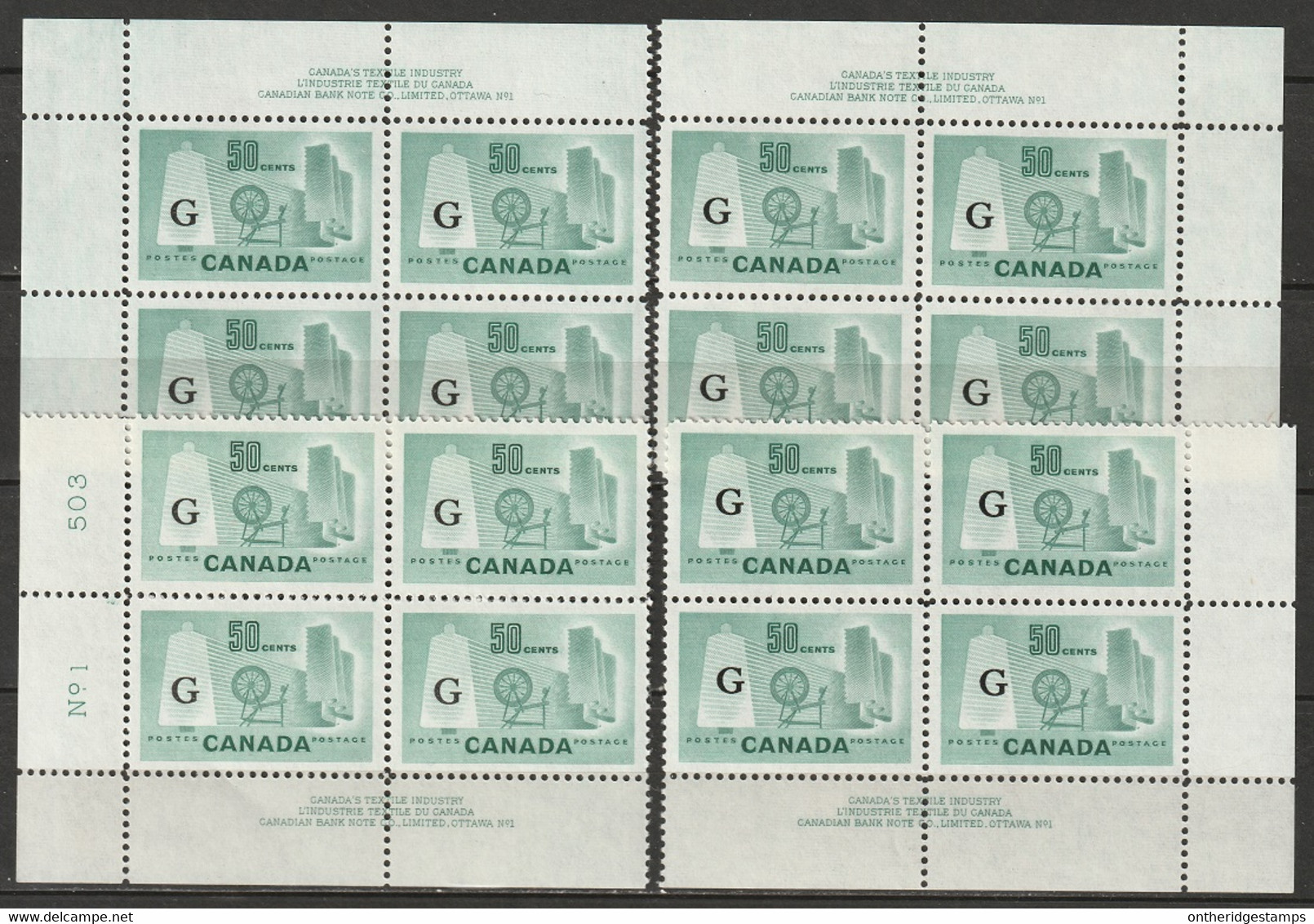 Canada 1953 Sc O38  Official Plate 1 Block Set MNH** - Plattennummern & Inschriften