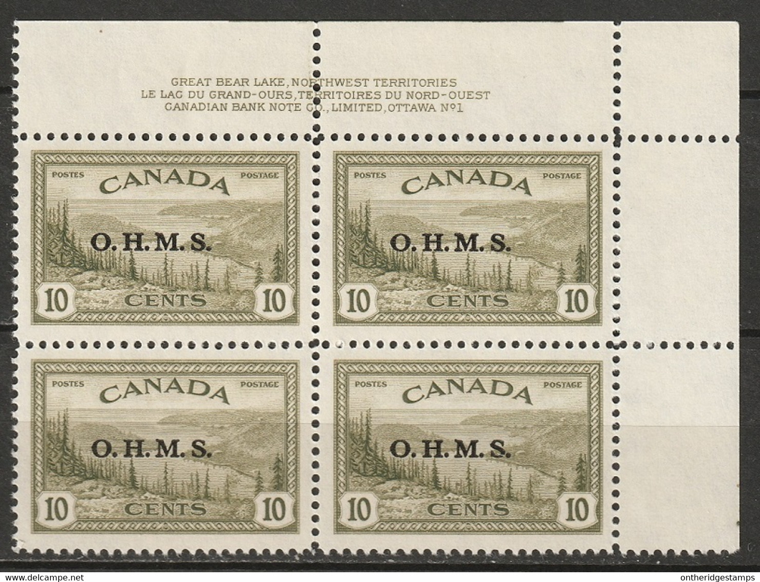 Canada 1949 Sc O6  Official UR Plate 1 Block MNH** - Plattennummern & Inschriften